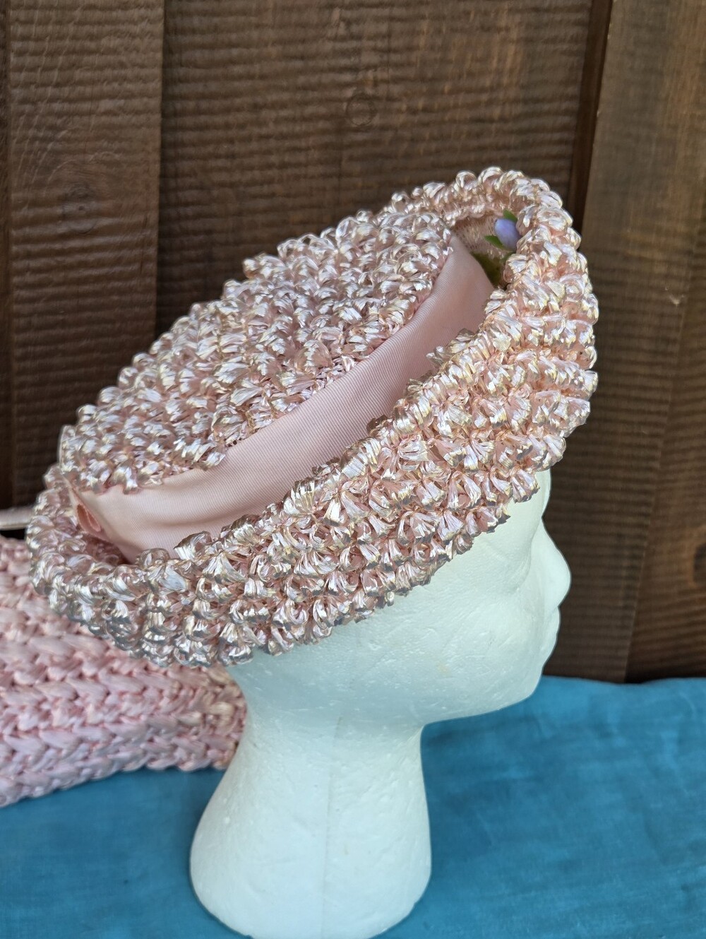 Vintage Pink Woven Straw Hat & Bag - Picture 3 of 12